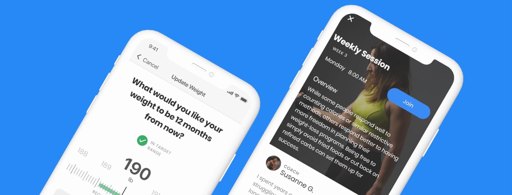 Onboarding and weekly content screens