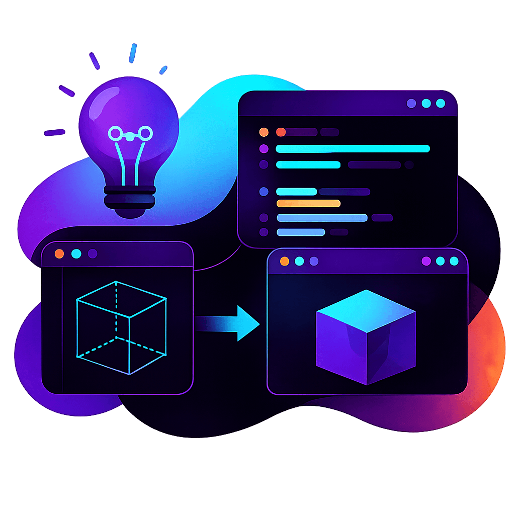 Illustration of an idea transforming into a working product