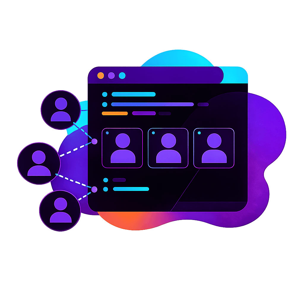 Illustration of a connected team of senior engineers